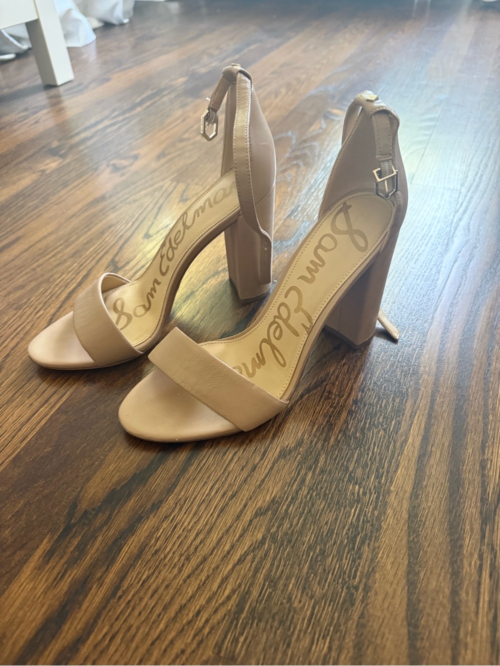 Sam Edelman Nude Yaro Block Heel Sandals with Ankle Strap